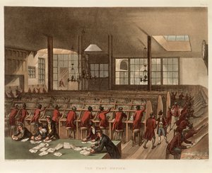 Het Postkantoor, ca. 1808 door Augustus Charles Pugin, Thomas Rowlandson