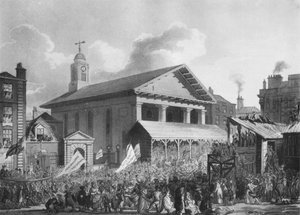 St. Pauls Kerk, Covent Garden Market, tijdens de Westminster verkiezing in 1808, 1911 door Augustus Charles Pugin