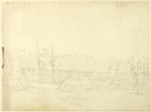 Studie voor Custom House, vanaf de rivier de Theems, uit Microkosmos van Londen door Augustus Charles Pugin