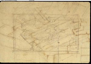Studie voor tentoonstellingsruimte, Somerset House, uit Microcosm of London (recto); schets van een schilderij: Madonna en kind (verso) door Augustus Charles Pugin