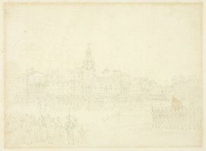 Studie voor de wacht houden, St James Park, uit Microcosm of London door Augustus Charles Pugin
