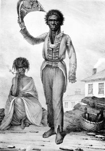 Bungaree, een inheemse chef van New South Wales, gegraveerd door Charles Joseph Hullmandel, 1830