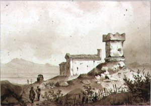 Italiaans landschap met oude Romeinse sarcofaag