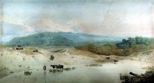 Uitzicht in Yorkshire, rivier en vee