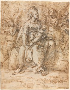 Madonna en Kind met Engelen, late 1500s door Aurelio Luini