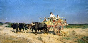 Wagen getrokken door buffels
