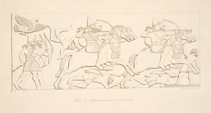 Assyrische krijgers te paard, uit Monumenten van Nineveh, uitgegeven 1849 door Austen Henry Layard