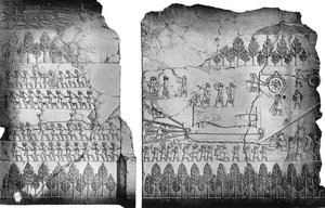 Assyriërs verplaatsen een gevleugelde stier, 7e eeuw v.Chr., ca. 1900-1920 door Austen Henry Layard
