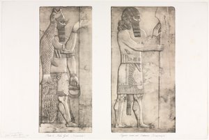 Monumenten van Nineve: Plaat 6, Vis-god (Nimroud); Figuur bij een Ingang (Kouyunjik) door Austen Henry Layard
