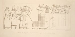 De koning voor een belegerd kasteel, de stormram maakt een bres in de muren, uit Monumenten van Nineveh, uitgegeven 1849