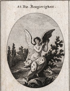 Allegorie van nieuwsgierigheid. Gravure in "Iconologie oder Ideen aus dem Gebiete der Leidenschaften und Allegorien bildich dargestellt fur Zeichner, Mahler" door Austrian School