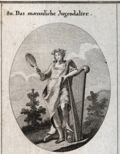 Allegorie van adolescentie. Gravure in "Iconologie oder Ideen aus dem Gebiete der Leidenschaften und Allegorien bildich dargestellt fur Zeichner, Mahler" door Austrian School