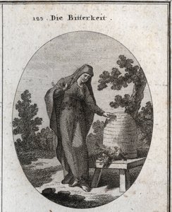Allegorie van bitterheid. Gravure in "Iconologie oder Ideen aus dem Gebiete der Leidenschaften und Allegorien bildich dargestellt fur Zeichner, Mahler, Dichter, Gelehrte, Erzieher und freunde Hoherer G"