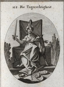Allegorie van onrechtvaardigheid. Gravure in "Iconologie" door Austrian School