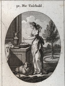 Allegorie van onschuld. Gravure in "Iconologie oder Ideen aus dem Gebiete der Leidenschaften und Allegorien bildich dargestellt fur Zeichner, Mahler" door Austrian School