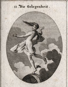Allegorie van de gelegenheid. Gravure in "Iconologie oder Ideen aus dem Gebiete der Leidenschaften und Allegorien bildich dargestellt fur Zeichner, Mahler"