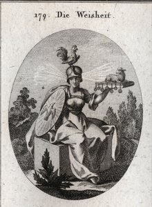 Allegorie van wijsheid. Zijn kleding en zijn witte wapens definiëren zijn kracht en zuiverheid. De haan op zijn helm is het symbool van zijn intelligentie en waakzaamheid. De lichtstralen die uit zijn slapen komen betekenen waardigheid en heiligheid. Het s door Austrian School