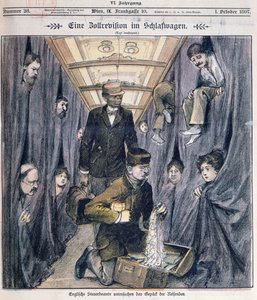 Engelse douanebeambten die bagage in een slaaprijtuig onderzoeken door Austrian School