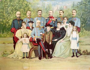 Leden van de Oostenrijkse keizerlijke familie rond keizer Franz Joseph I, ca. 1900