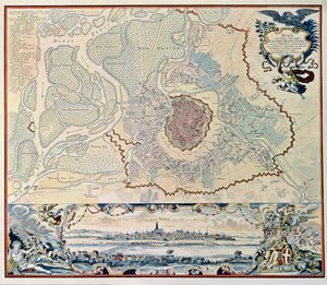 Plattegrond van de stad Wenen, naar een gravure van 1720 door Austrian School
