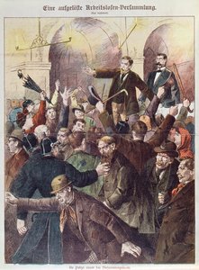 Politie breekt een protestbijeenkomst van werkloze arbeiders op, 1897