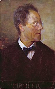 Ansichtkaart met een portret van Gustav Mahler (1860-1911) ca 1910 (kleurenlitho) door Austrian School