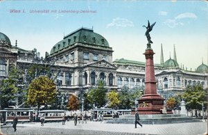 Ansichtkaart met de Universiteit van Wenen en het Liebenberg Monument, c.1915 door Austrian School