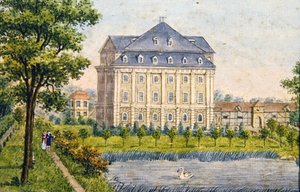 Uitzicht op een landelijk kasteel, c.1780 door Austrian School
