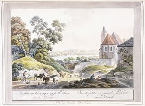 Uitzicht op de Kleine en Grote Pechlarn aan de Donau, 1779-1792 door Austrian School