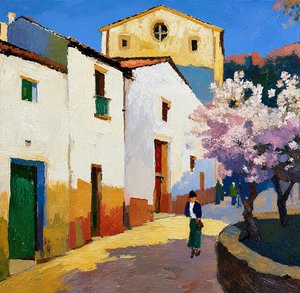 Bloeiende dorpsstraat door Avanesova Elena