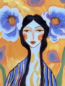 Boho-vrouw met blauwe bloemen