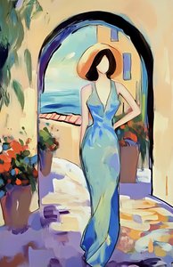 Elegante vrouw met uitzicht op zee