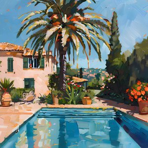 Zonnig zwembad in mediterrane stijl