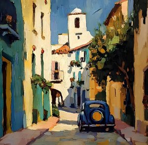 Sunny Village Blauwe auto