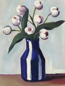 Witte bloemen in een blauwe vaas