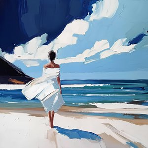 Vrouw die over het strand loopt door Avanesova Elena