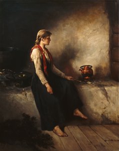 Meisje bij de open haard