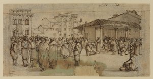 Marktplein in Florence, met figuren door Baccio del Bianco