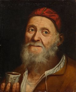 Oude man met koffiekopje door Balthasar Denner