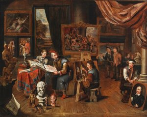 Een kunstenaarsatelier door Balthasar van den Bossche