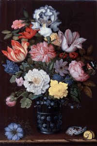 Floraal stilleven met schelpen