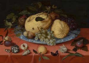 Vruchten-stilleven met schelpen en tulp. 1620