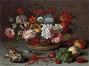 Mand met bloemen door Balthasar van der Ast