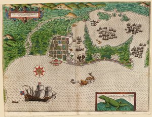 Cartegena, uit Drakes West-Indische reis 1585 - 86, gepubliceerd 1589