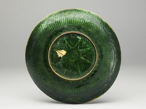 Kom met deksel, schotel en lepel met astrologische decoratie, begin 19e eeuw