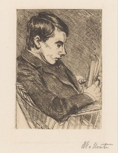 Portret van H.W. Mouton met boek door Barbara Elisabeth van Houten (signed by artist)