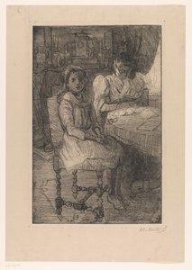 Twee vrouwen aan tafel door Barbara Elisabeth van Houten (signed by artist)