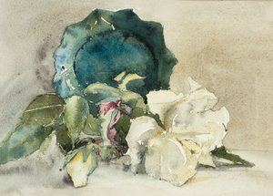 Bloemen en pot op zijn kant