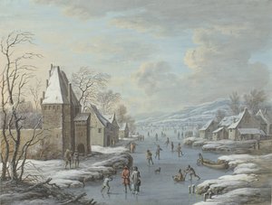 Wintergezicht met ijsvermaak