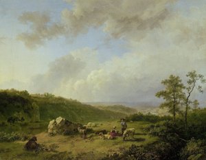 Landschap met een dreigende regenbui door Barend Cornelis Koekkoek